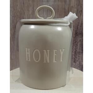 New Rae Dunn Gray HONEY Pot with Lid & Spoon